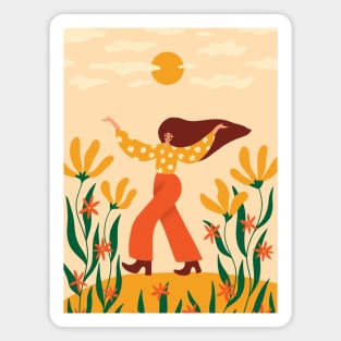 Sunshine Hippie Girl with flowers illustration Magnet